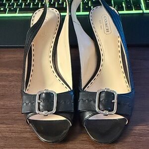 Coach Black Slingback Heels with Buckle